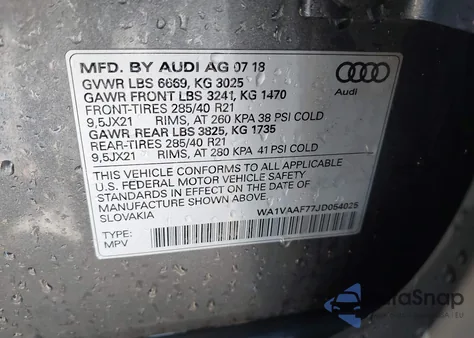 2018 Audi Q7 3.0T Premium z USA, uszkodzony, nr VIN WA1VAAF77JD054025